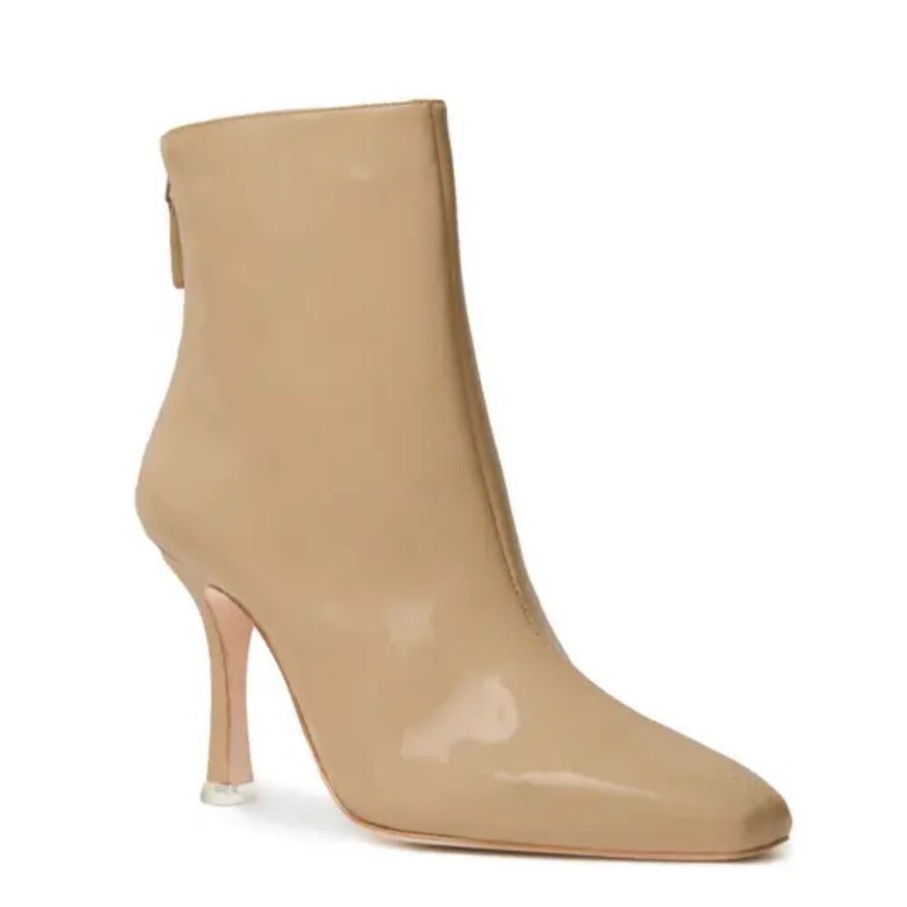 Black Suede Studio Laura In Porcini Patent Ankle Heeled Bootie